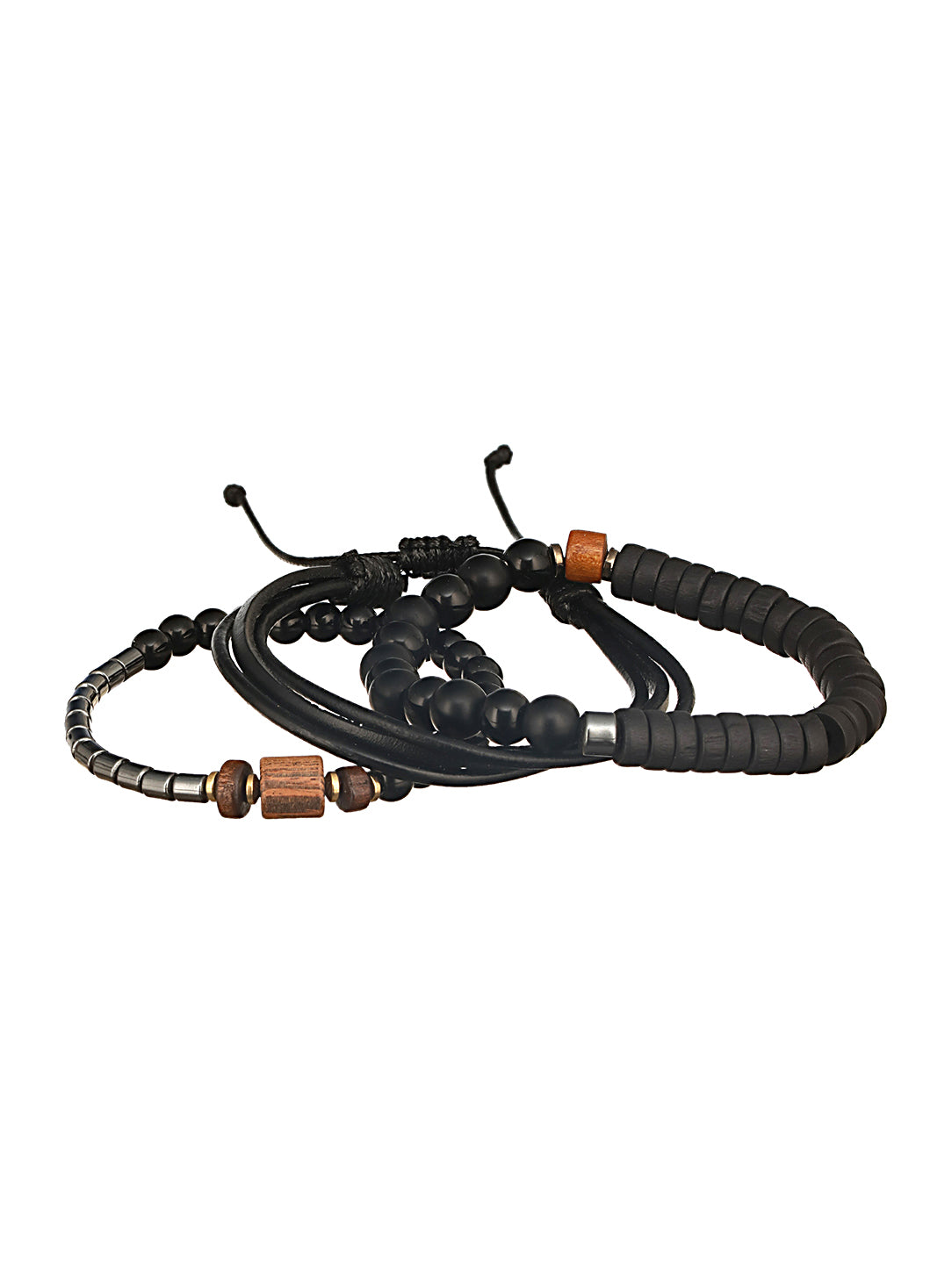Jazz And Sizzle Men Set of 3 Black Elasticated & Handcrafted Bracelets