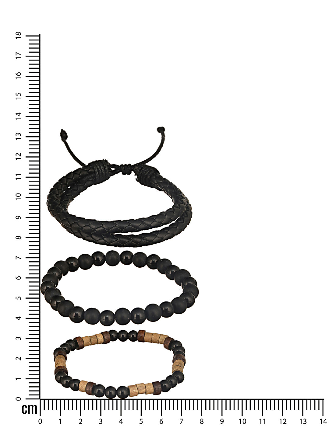 Jazz And Sizzle Men Set of 3 Brown Beaded Elasticated & Black Leather Wraparound Bracelet