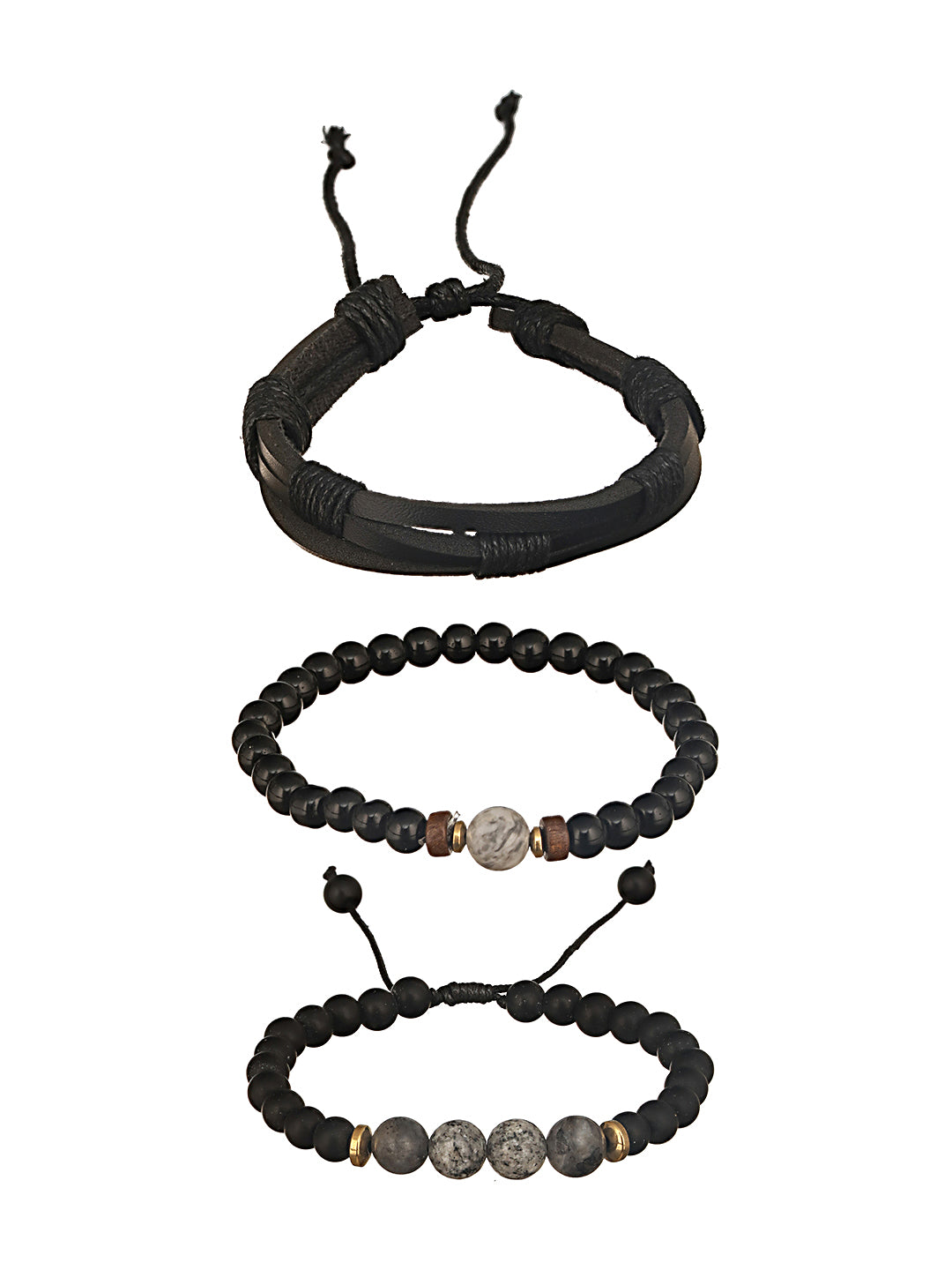 Jazz And Sizzle Men Set of 3 Brown and Black Elasticated Semi Precious Beaded Bracelet