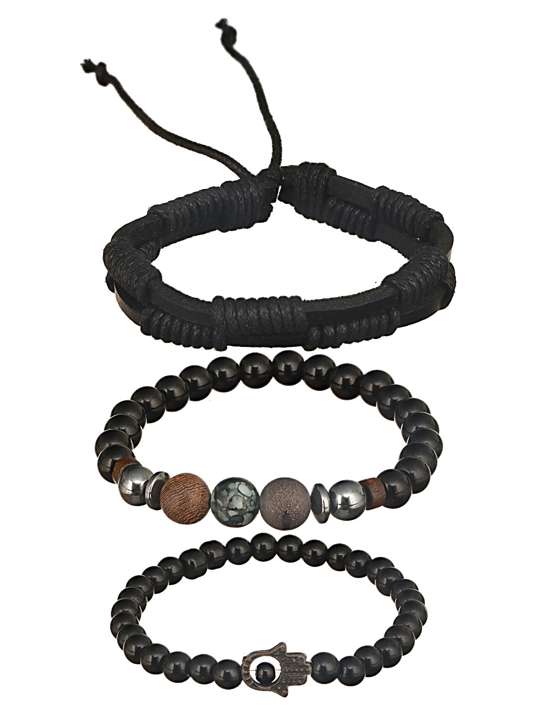 Jazz And Sizzle Men Set of 3 Black Elasticated & Handcrafted Wraparound Bracelets