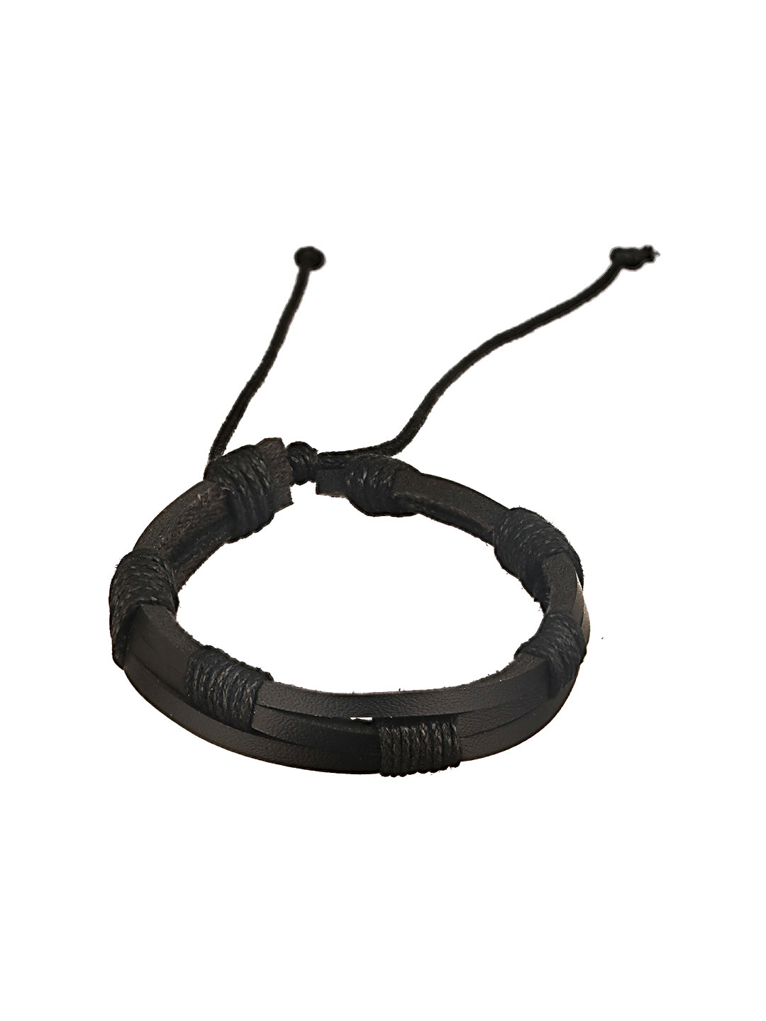 Jazz And Sizzle Men Set of 3 Black Green Beaded Elasticated & Leather Wraparound Bracelet