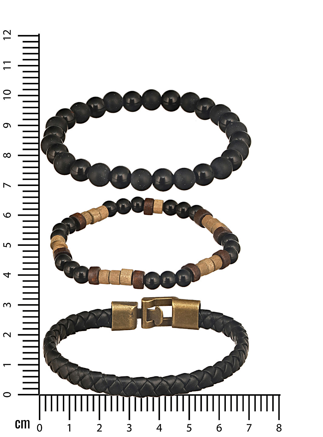 Jazz And Sizzle Men's Set of 3 Brown and Black Elasticated Beaded bracelet