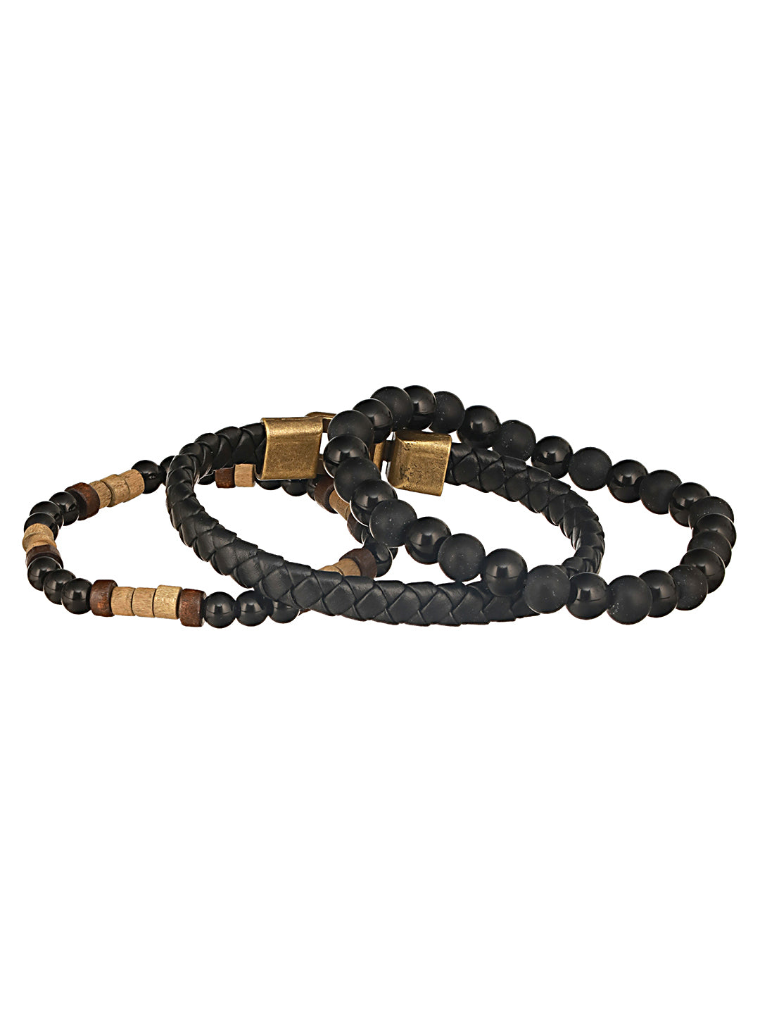Jazz And Sizzle Men's Set of 3 Brown and Black Elasticated Beaded bracelet
