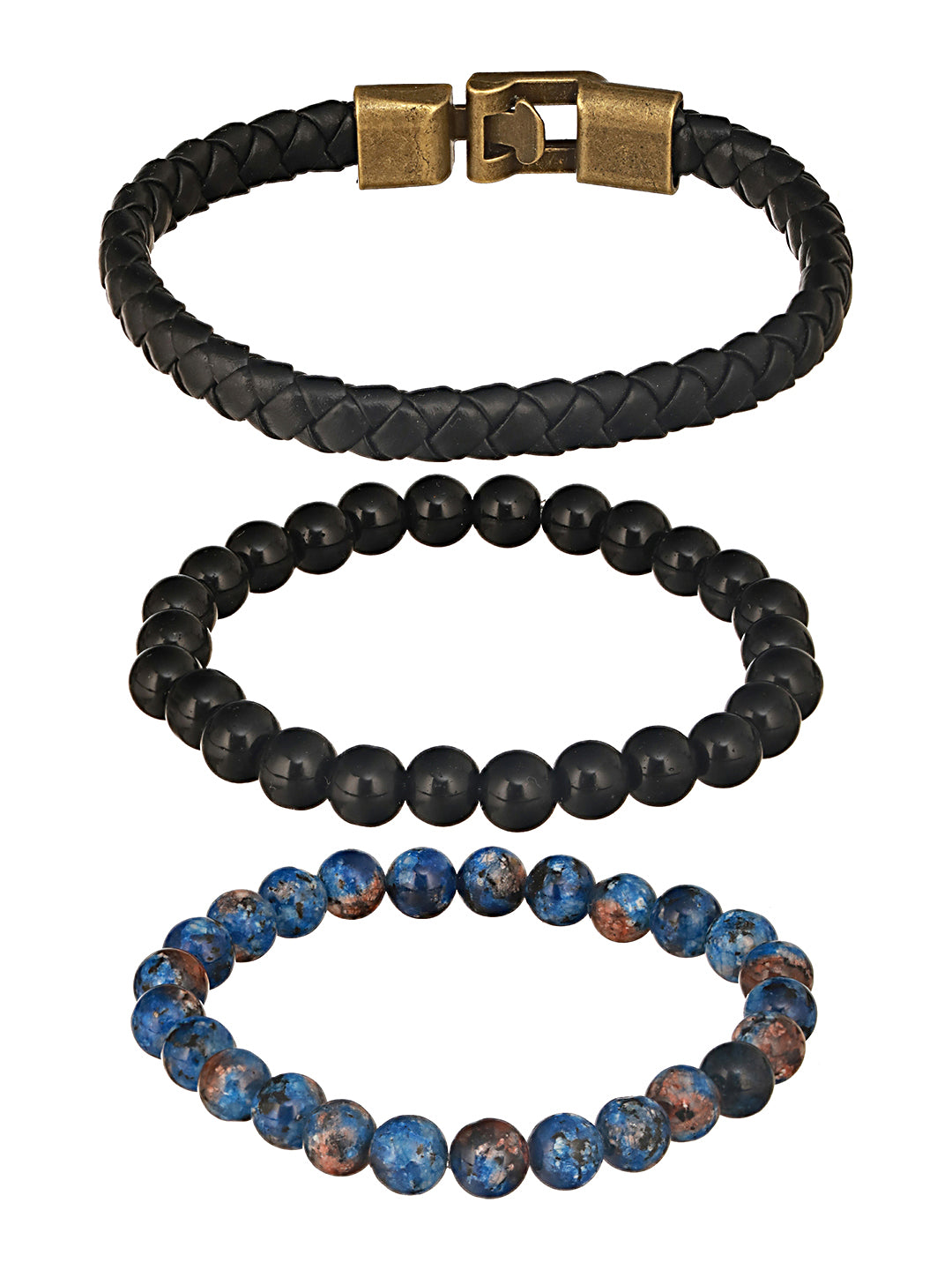 Jazz And Sizzle Men Set of 3 Black & Blue Multistrand Bracelets