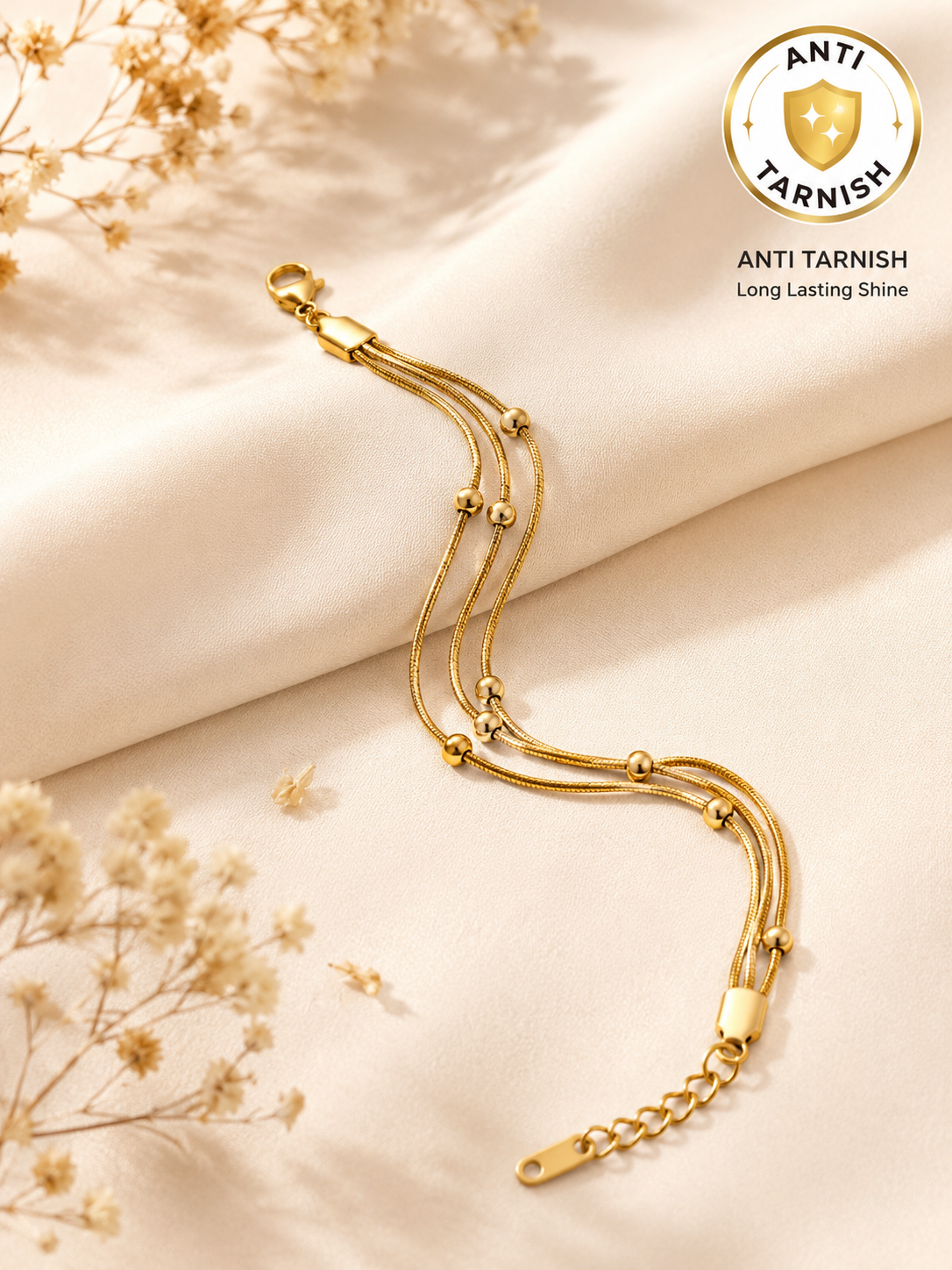 Anti Tarnish Elegant Multi-Strand Gold Bracelet