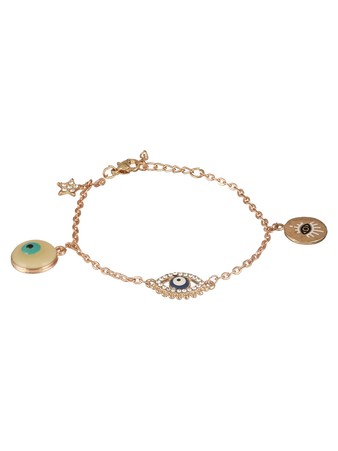 Jazz and Sizzle Gold-Plated Beads Studded Evil Eye Necklace With Bracelet Jewellery Set