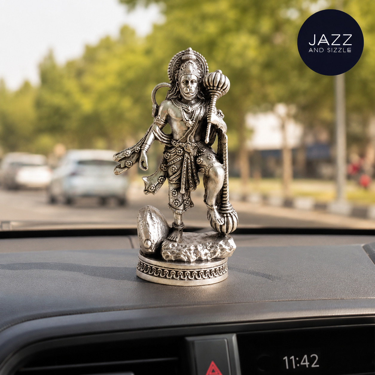 Hanuman Ji with Gada Idol | Strength, Protection & Spiritual Energy ( Silver Plated )-JS-IDL-002
