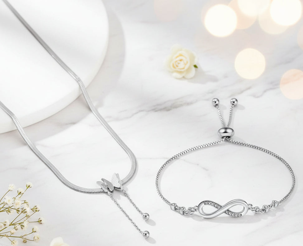 Jazz And Sizzle Combo Sterling Silver Butterfly Pendant And Infinity Bracelet