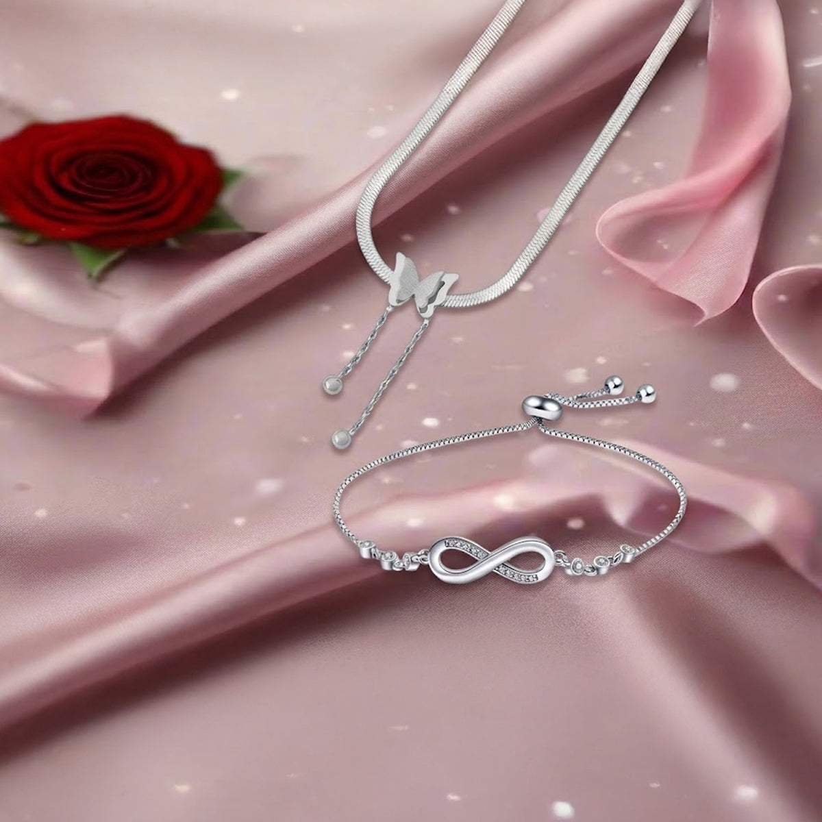 Jazz And Sizzle Sterling silver butterfly pendant and infinity bracelet