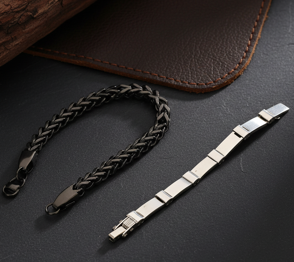 Jazz And Sizzle Set of 2 Mens Black-Plated Link Bracelet