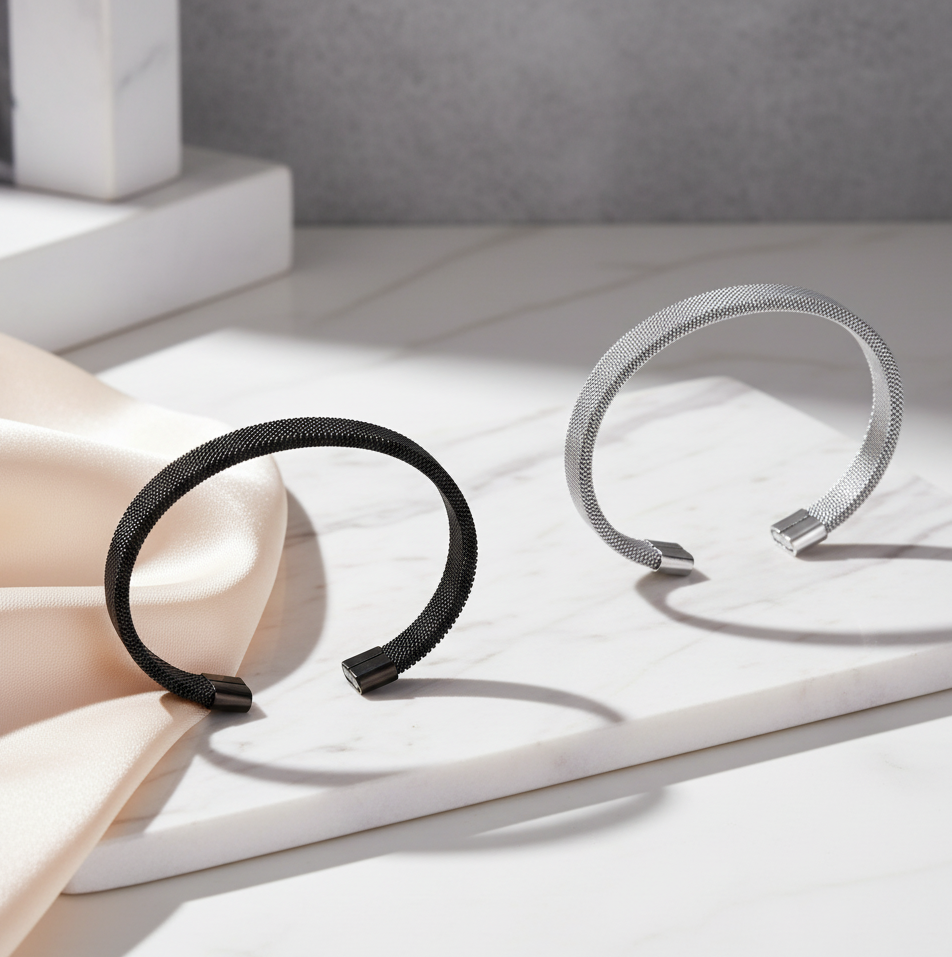 Jazz and Sizzle Men Black-Plated Kada Bracelet and Silver-Plated Cuff Bracele