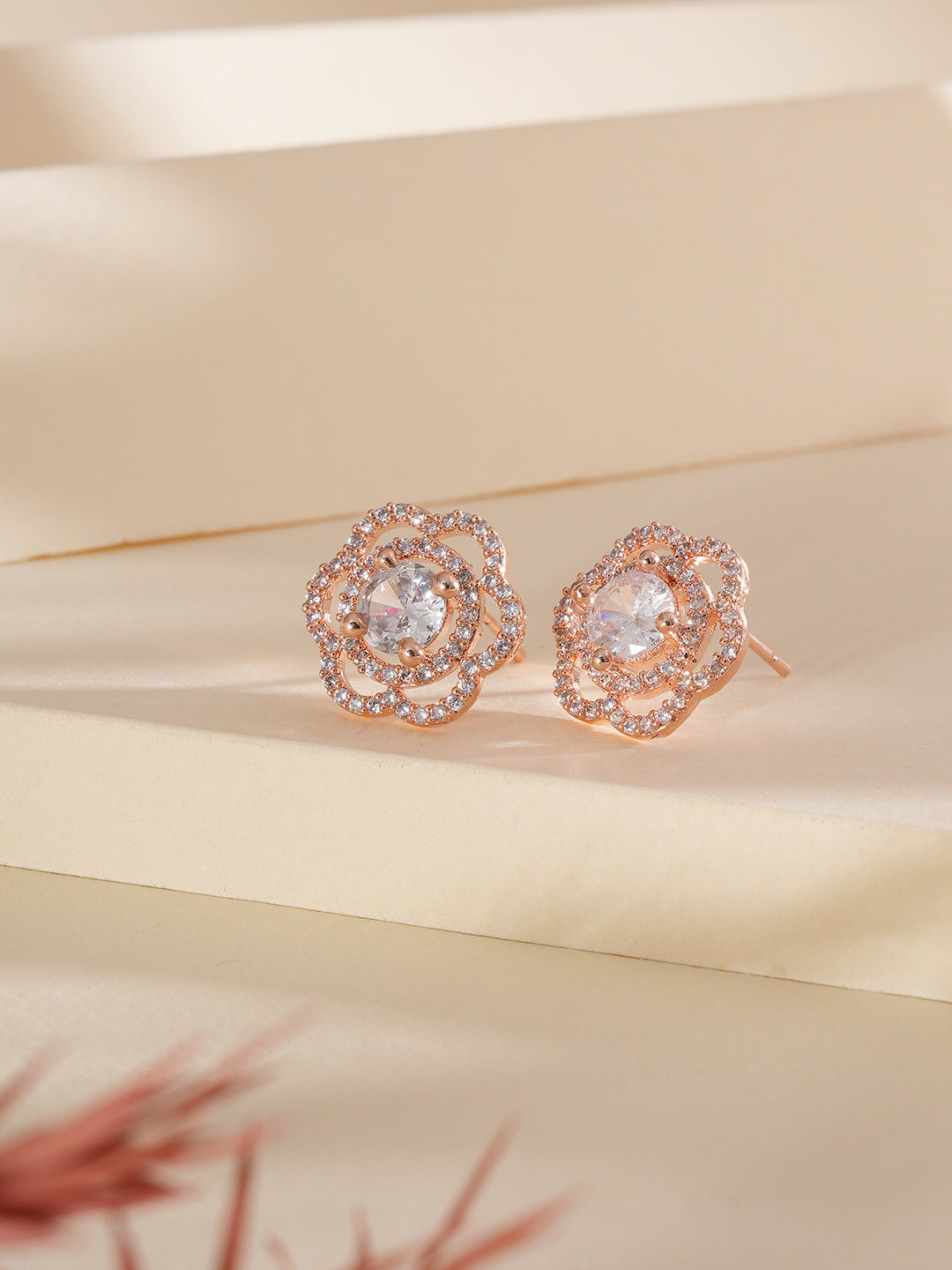 Jazz And Sizzle Rose Gold-Plated Floral Studs Earrings