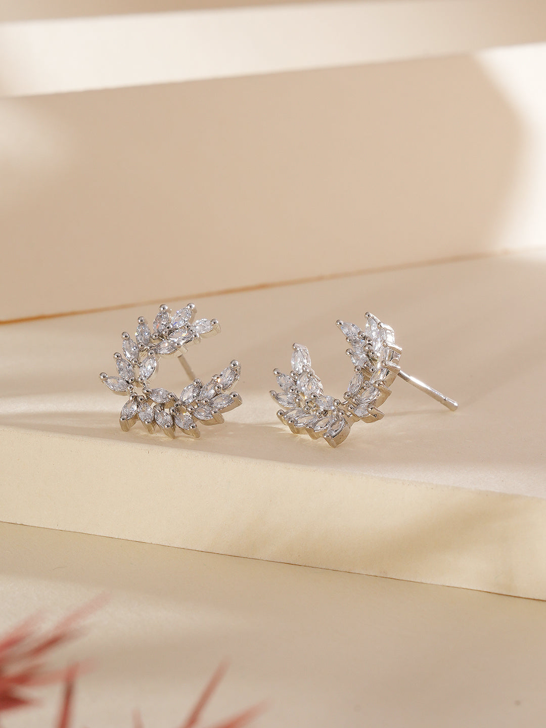 Jazz And Sizzle Silver Plated American Diamond Studded Contemporary Studs