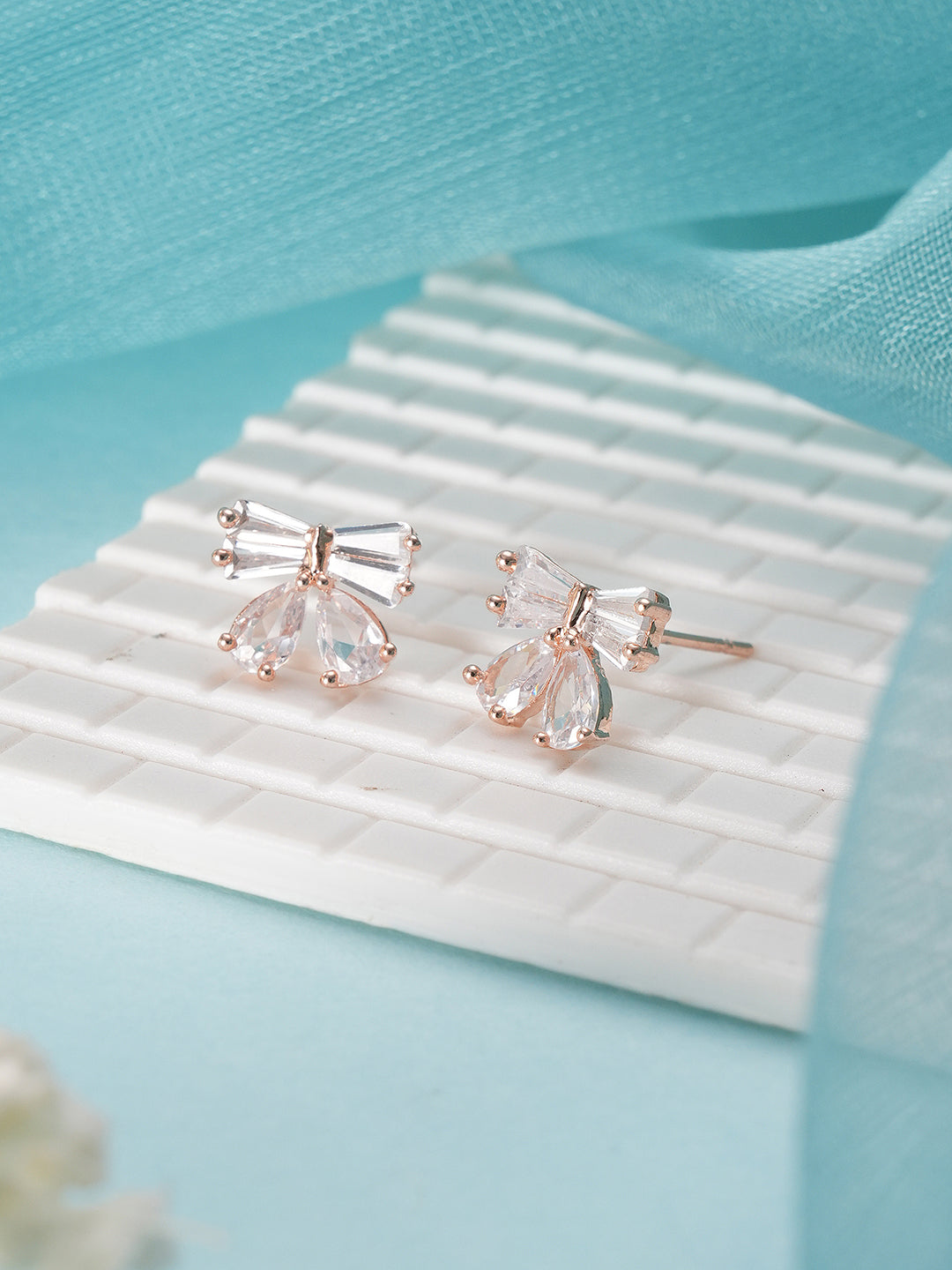 Jazz And Sizzle Rose Gold Plated American Diamond Studded Contemporary Studs