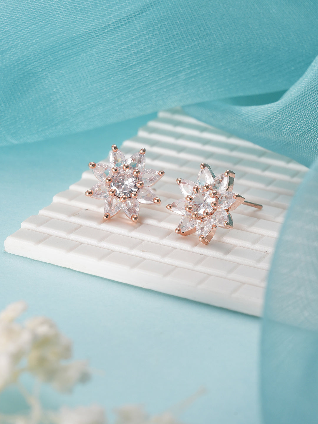 Jazz And Sizzle Rose Gold-Plated CZ-Studded Floral Studs