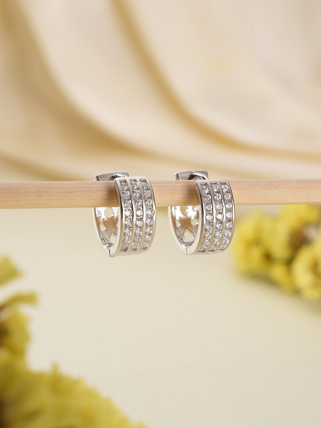 Jazz And Sizzle Silver Plated American Diamond Studded Hoop Earrings