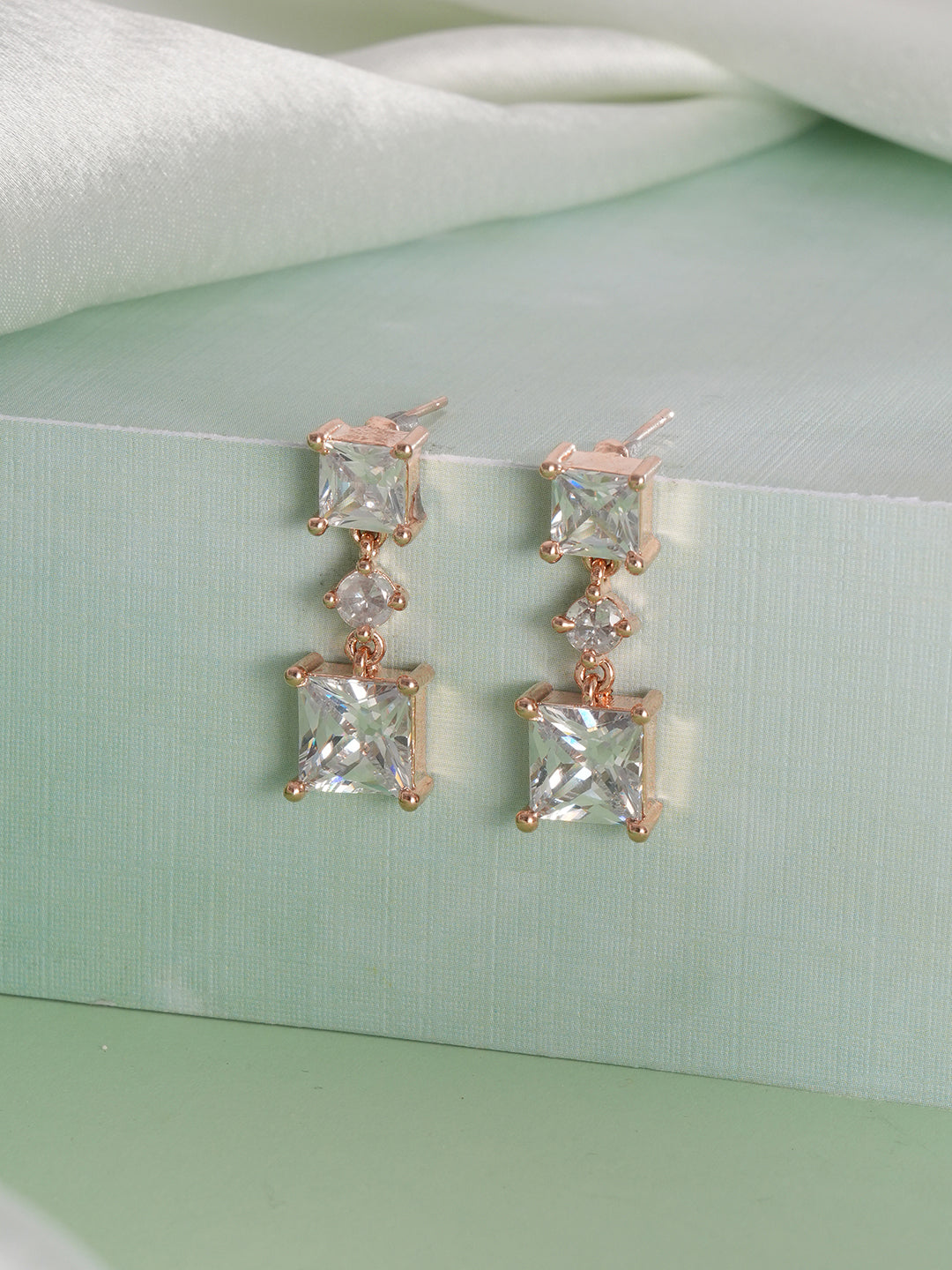 Jazz And Sizzle Rose Gold-Plated Square Shaped Drop Earrings