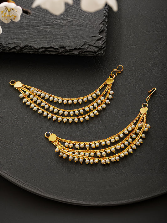 Jazz And Sizzle Gold-Plated Pearls Beaded Classic Layered Ear Chain/kaanchain