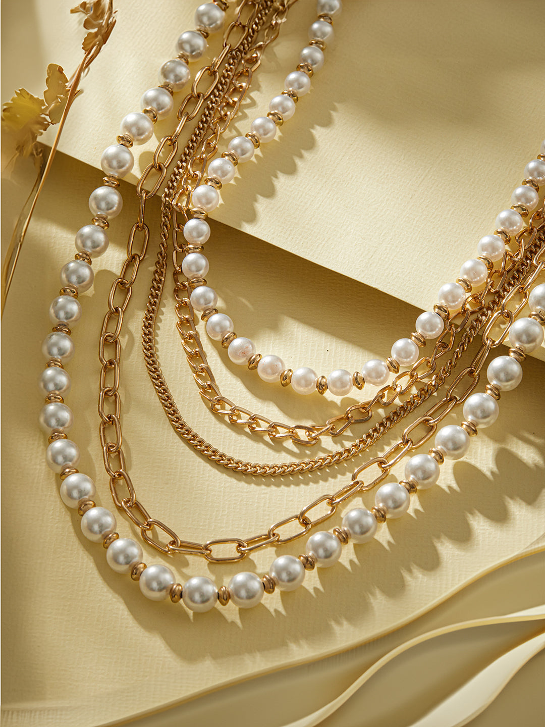 Jazz And Sizzle Pearl Beaded Multi-Layer Gold Chain Necklace