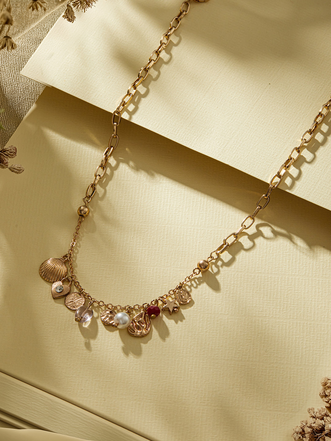 Jazz And Sizzle Gold-Plated Pearls & Charm Beaded Necklace Chain