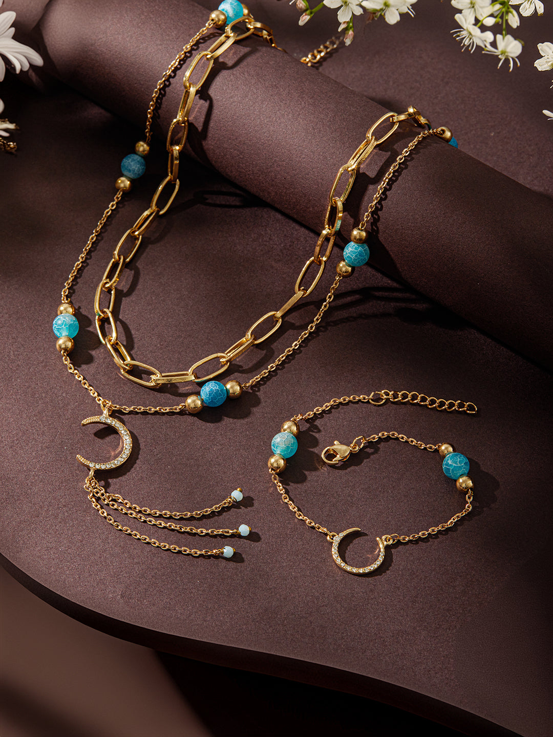 Jazz and Sizzle Gold-Plated Stone Studded & Beaded Jewellery Set