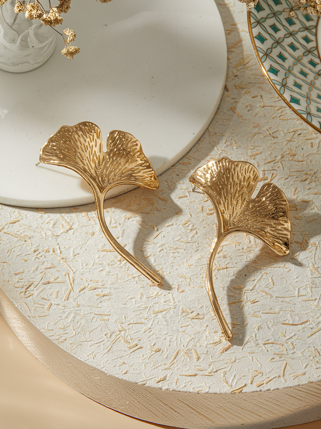 Gold-Plated Leaf Design Statement Studs Earrings for Women