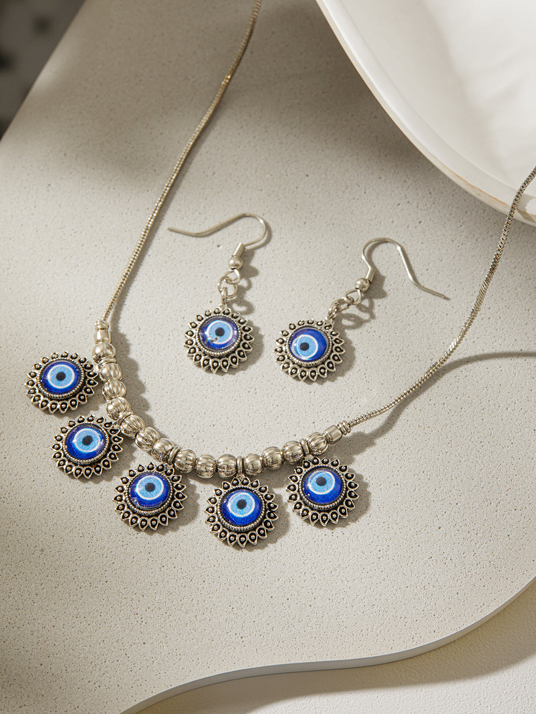 Jazz and Sizzle Silver-Plated Oxidised Evil Eye Jewellery Set