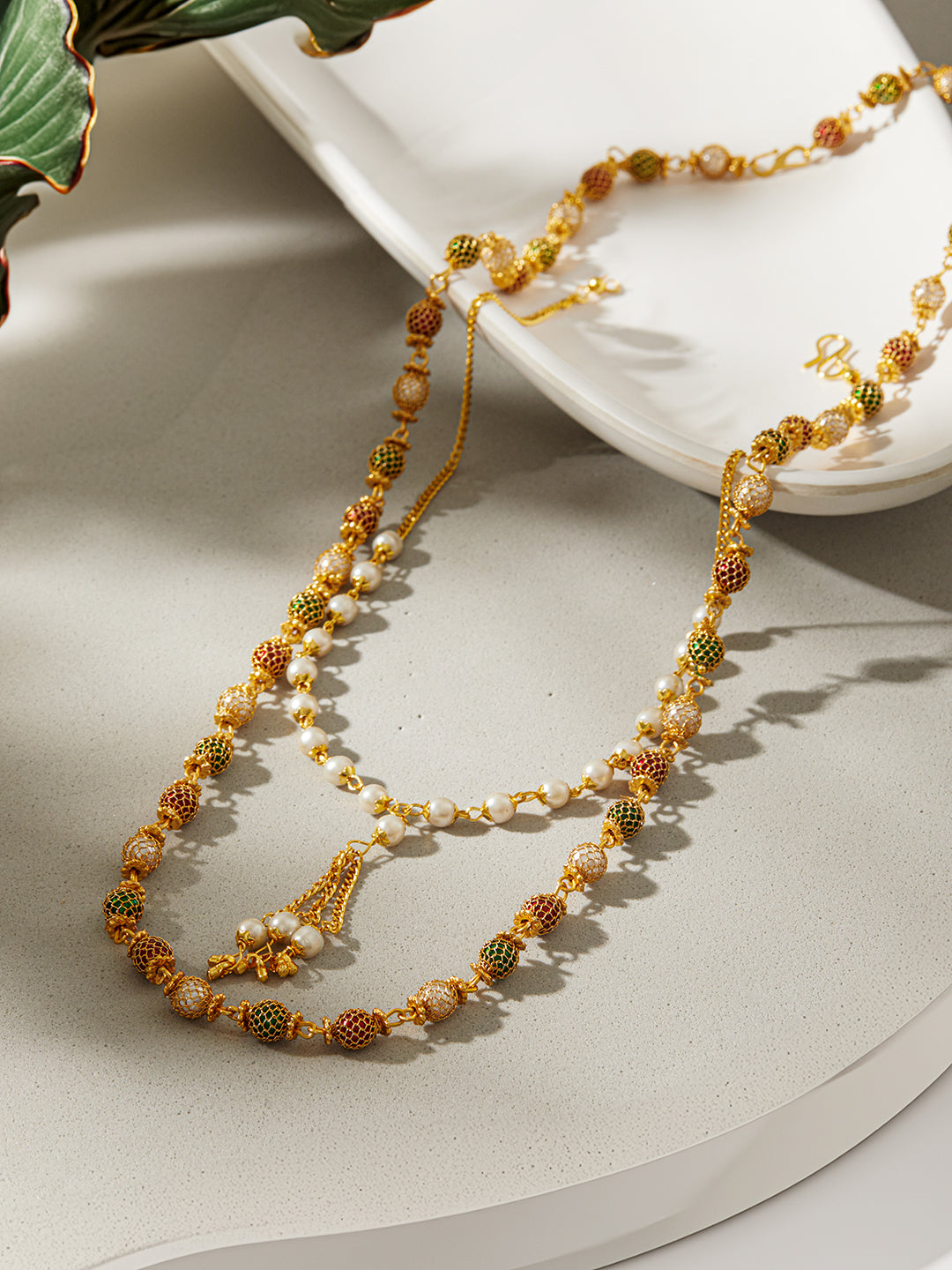 Jazz and Sizzle Brass Gold-Plated Pearls Beaded Necklace