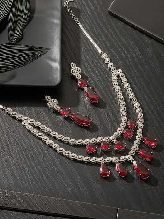 Jazz And Sizzle Rhodium-Plated American Diamond Studded Layered Contemporary Jewelry Set