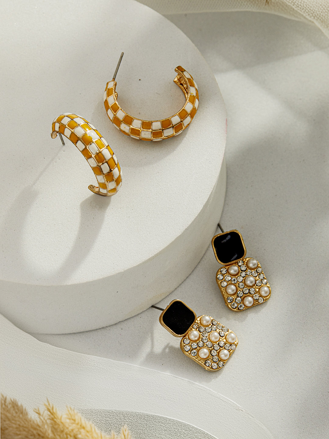 Jazz And Sizzle Set of 2 Textured Half Hoop Earrings