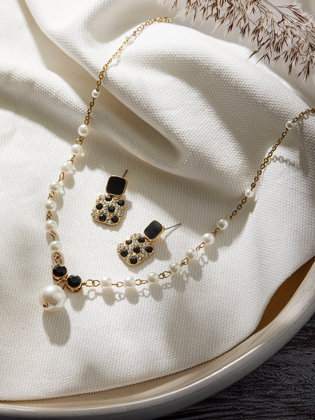 Jazz and Sizzle Gold-Plated Stone-Studded & Pearl Beaded Jewellery Set