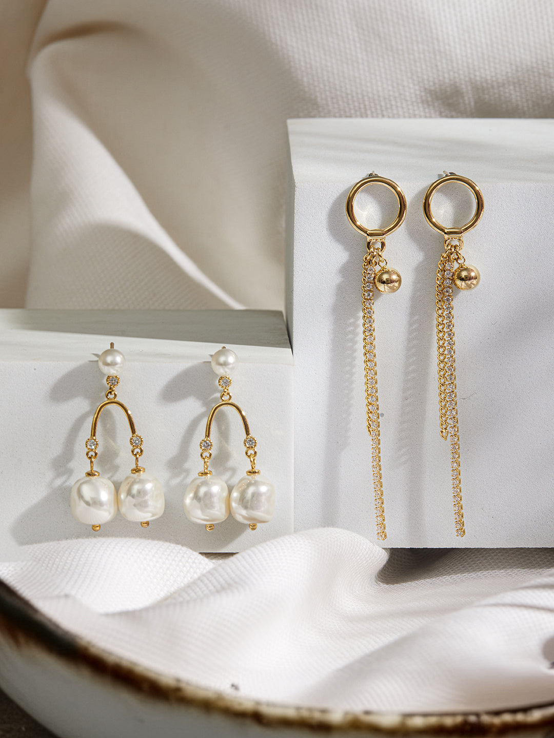 Gold-Plated Pearl Drop Earrings Set