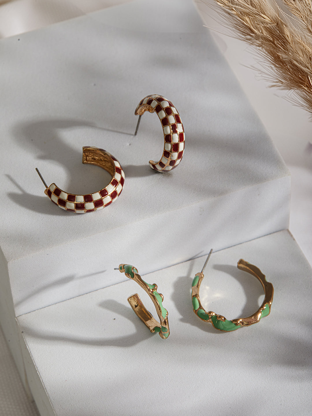 Jazz And Sizzle Set of 2 Textured Half Hoop Earrings