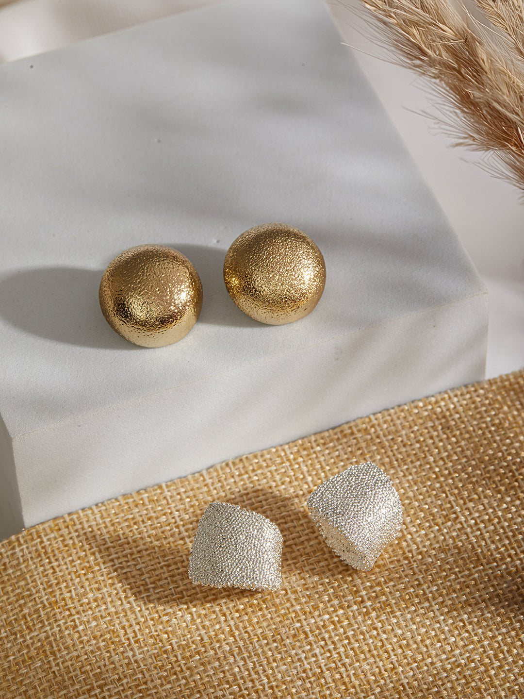 Jazz And Sizzle Set of 2 Textured Half Hoop Earrings (Copy)