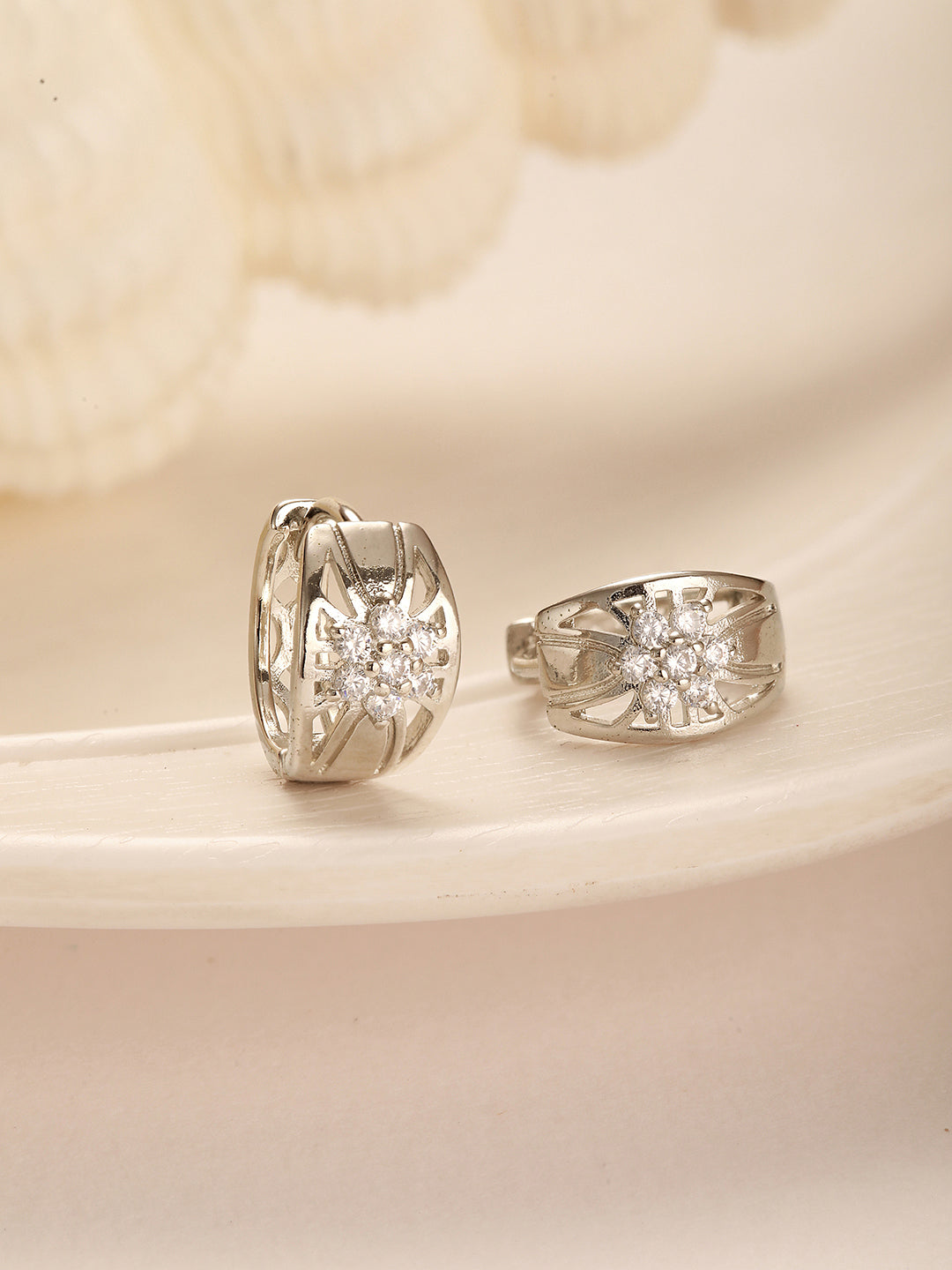 Jazz And Sizzle Silver Plated American Diamond Studded Hoop Earrings