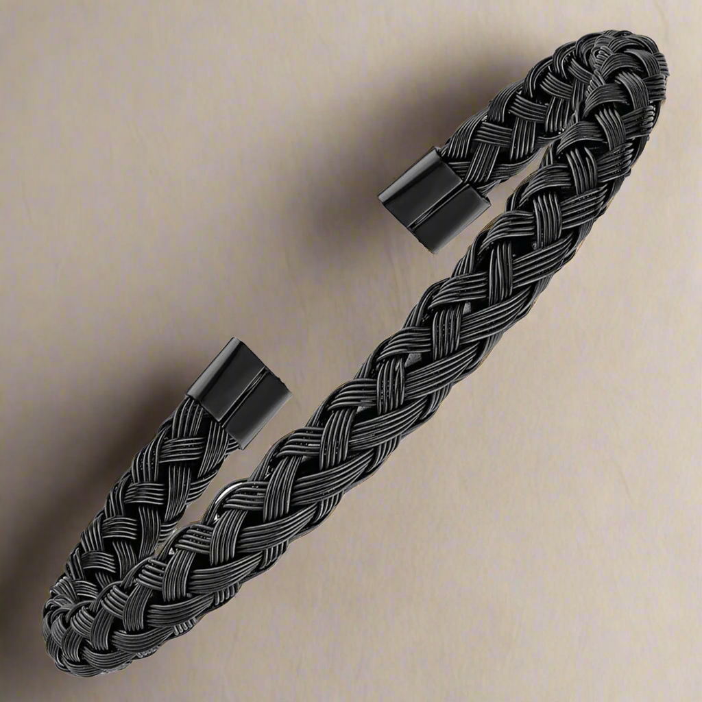 Jazz and Sizzle Men Black Plated Textured Cuff Bracelet