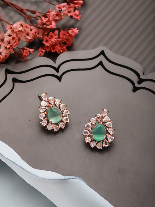 Jazz And Sizzle Rhodium-Plated Mint Green American Diamond Studded Handcrafted Stud Earrings