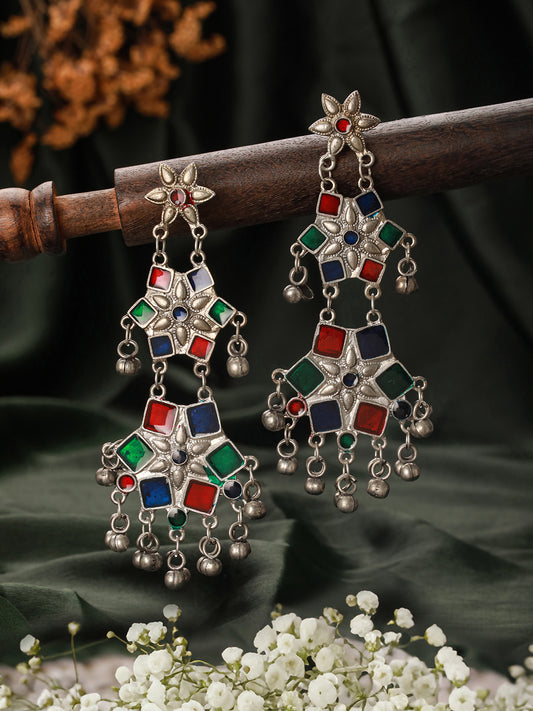 Jazz And Sizzle Silver-Plated Multi-Color Enameled & Beaded Floral Drop Earrings - Jazzandsizzle