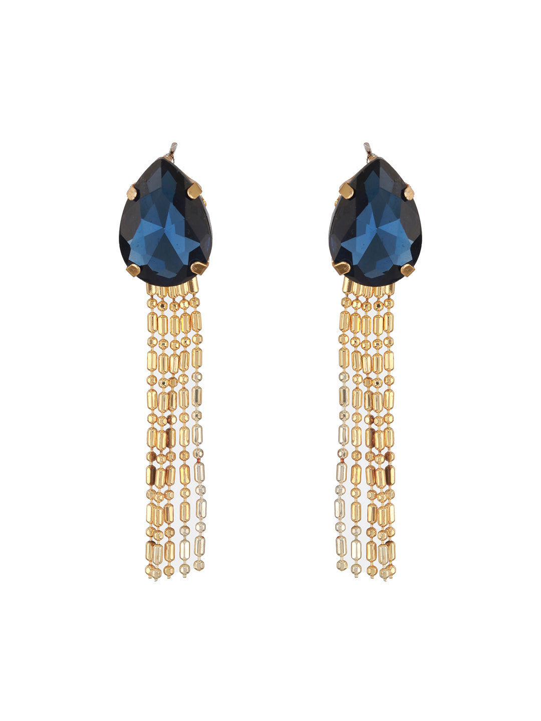 Jazz And Sizzle Set Of 2 Gold Heart Shaped Rhodium-Plated & Blue Stone Studded Contemporary Drop Earrings