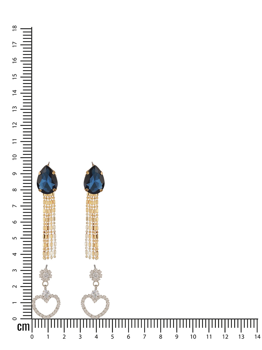 Jazz And Sizzle Set Of 2 Gold Heart Shaped Rhodium-Plated & Blue Stone Studded Contemporary Drop Earrings