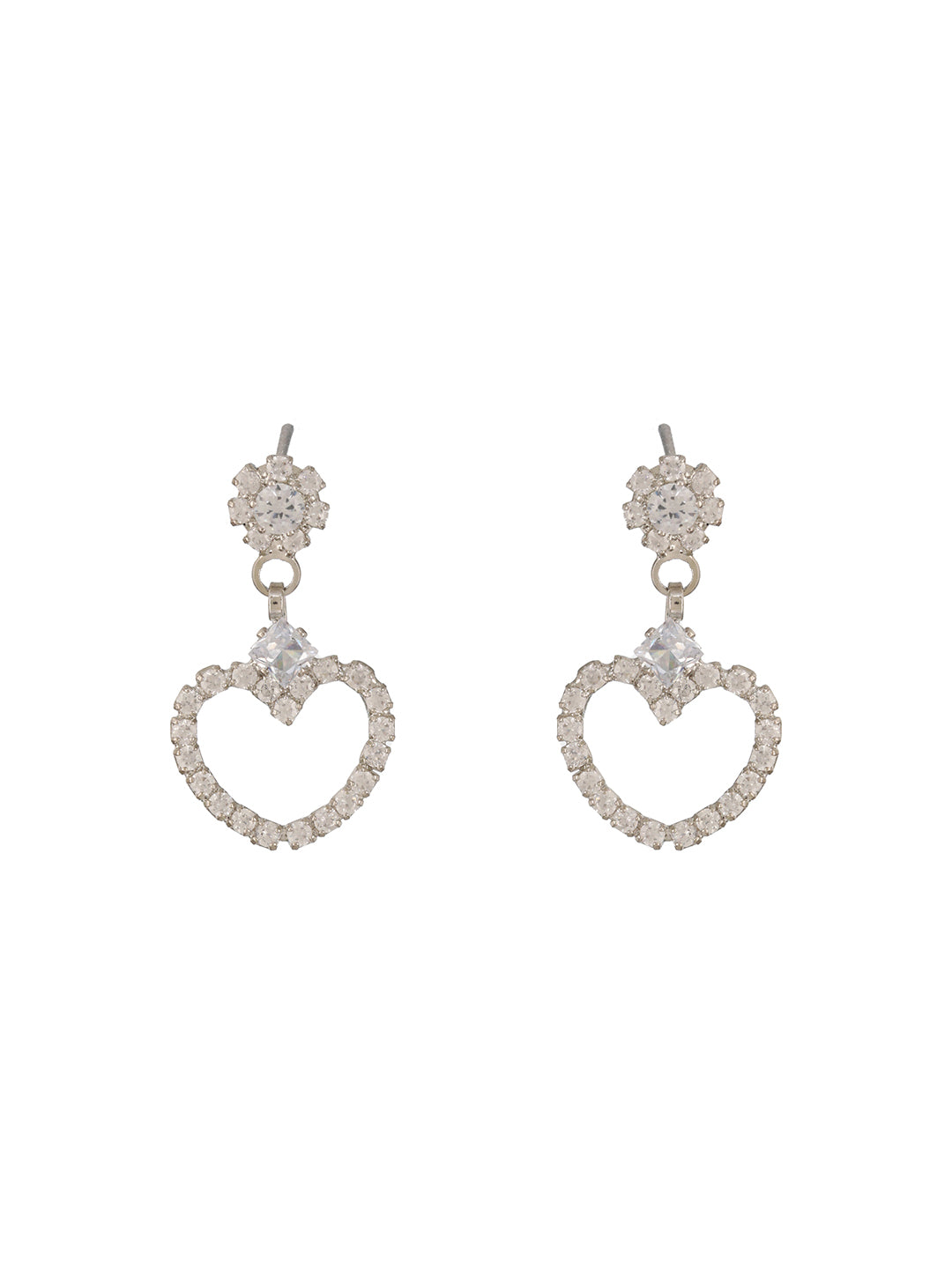 Jazz And Sizzle Set Of 2 Gold Heart Shaped Rhodium-Plated & Blue Stone Studded Contemporary Drop Earrings