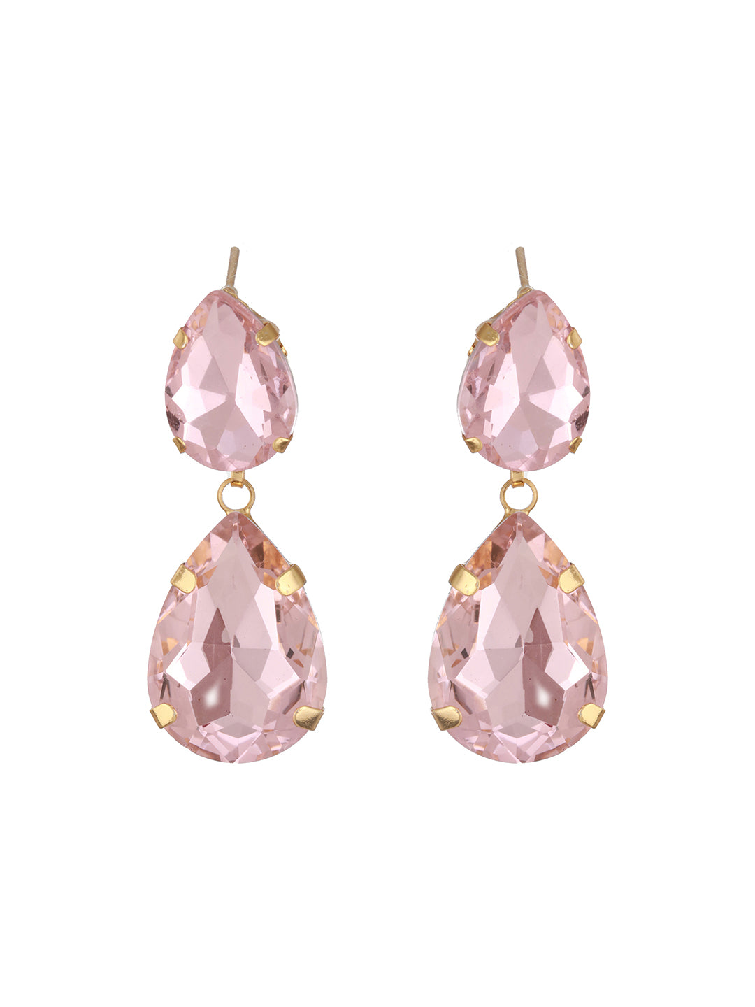 Jazz And Sizzle Set Of 2 Gold Plated Pink Stone Studded & Silver Dangler Style Drop Earrings