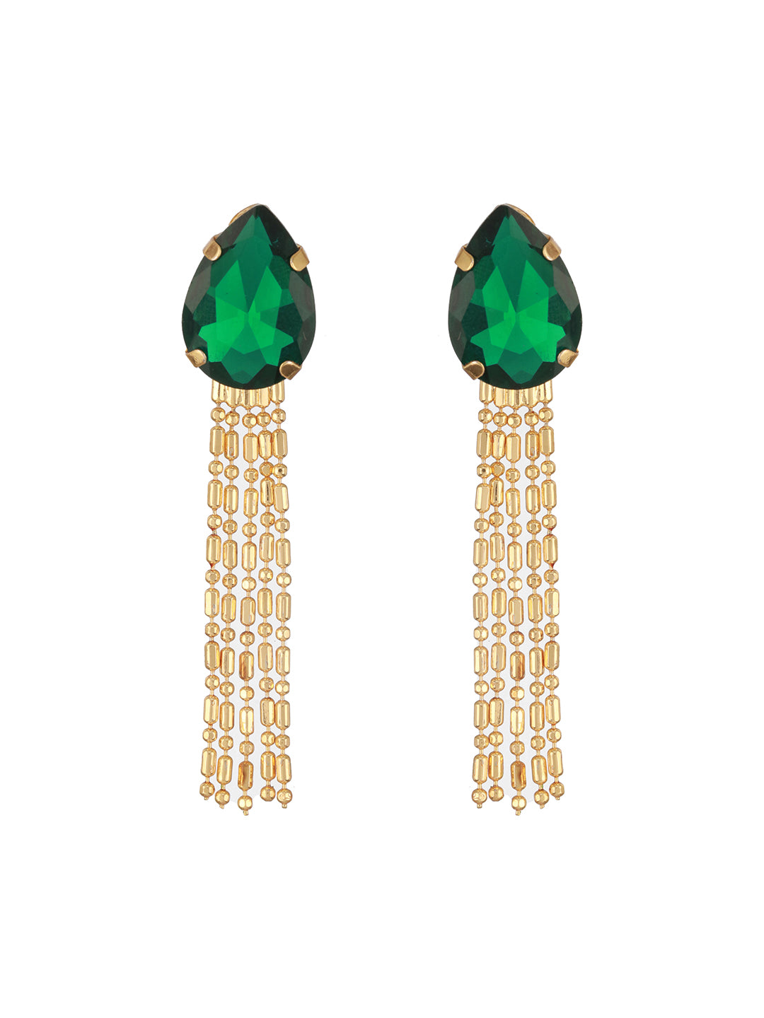 Jazz And Sizzle Set Of 2 Rhodium-Plated & Green Stone Studded Contemporary Drop Earrings