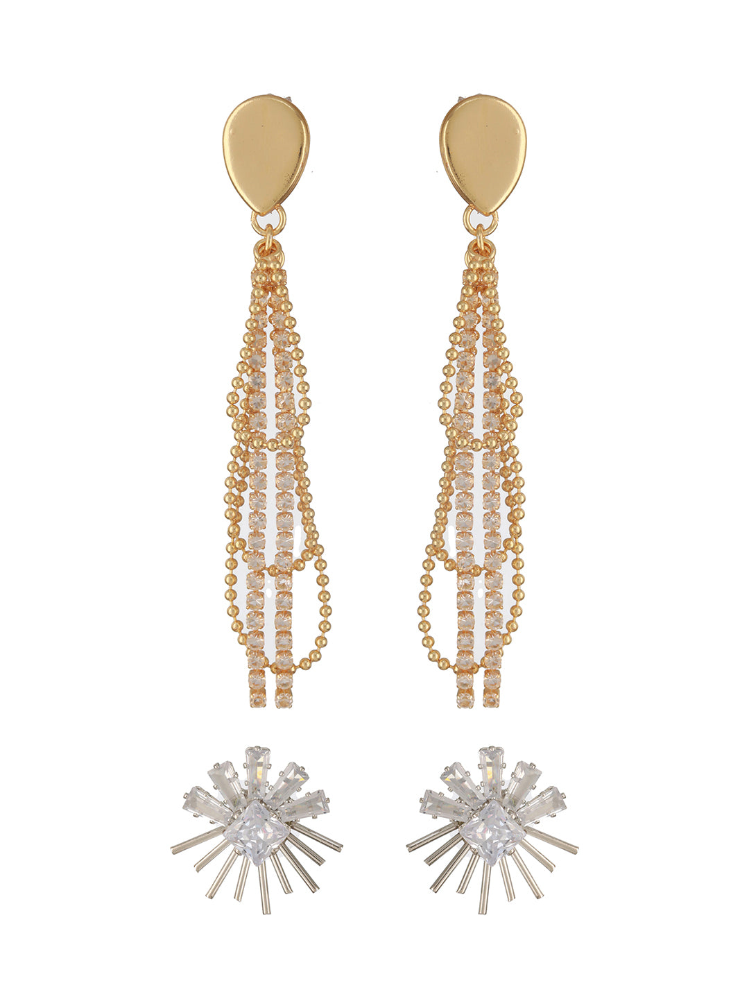 Jazz And Sizzle Set Of 2 Gold-Plated Drop & Silver-Plated Stud & Drop Earrings