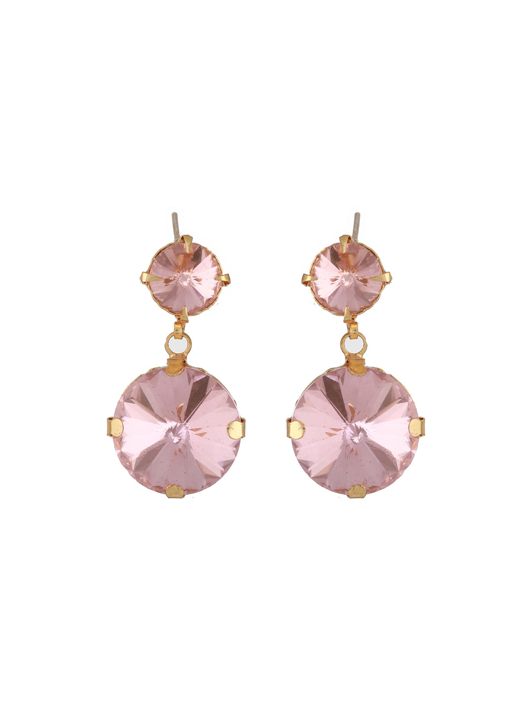 Jazz And Sizzle Set Of 2 Gold Plated Pink & Off White Stone Studded Tear Drop Earrings