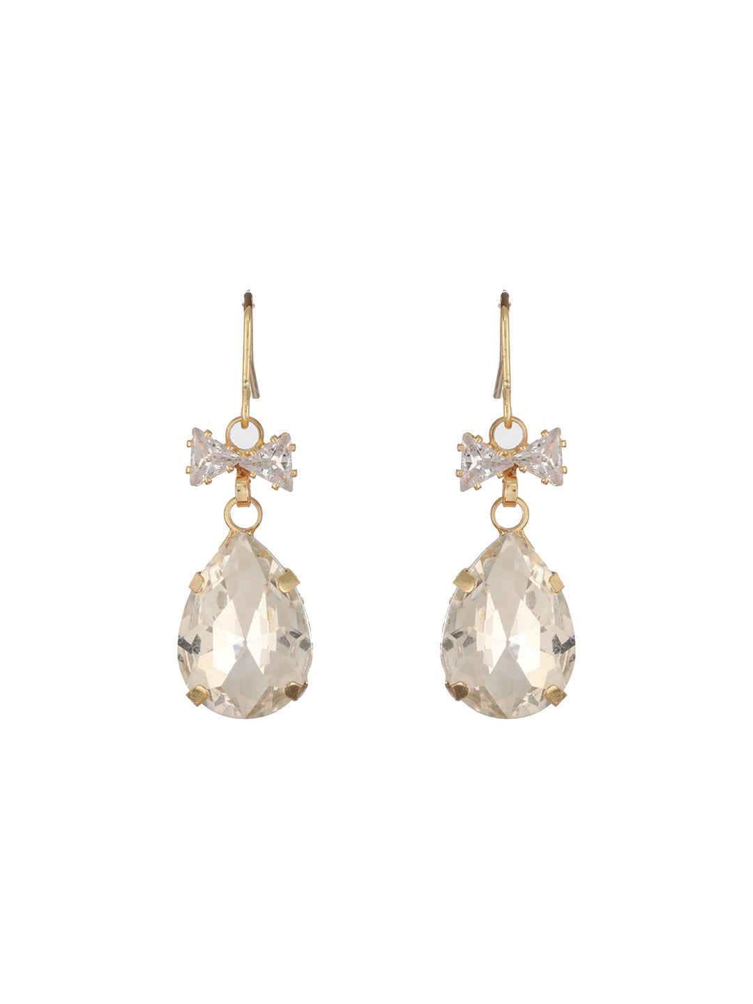 Jazz And Sizzle Set Of 2 Gold Plated Pink & Off White Stone Studded Tear Drop Earrings