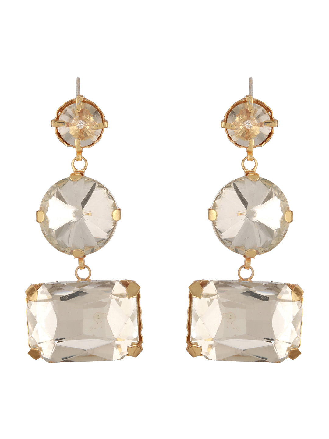 Jazz And Sizzle Gold Plated Contemporary White Stone Studded Drop Earrings