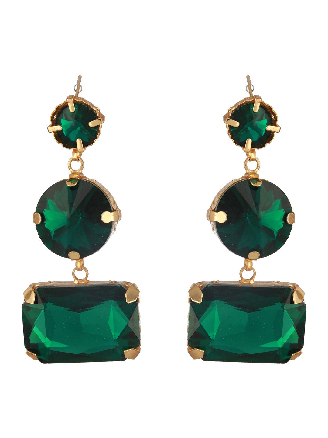 Jazz And Sizzle Gold Plated Contemporary Stone Green Studded Drop Earrings