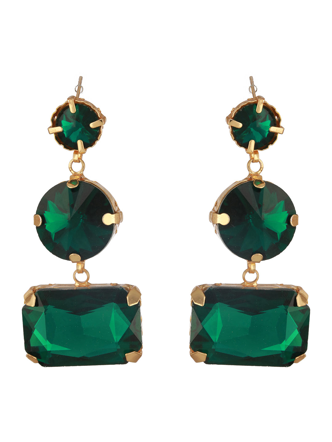 Jazz And Sizzle Gold Plated Contemporary Stone Green Studded Drop Earrings