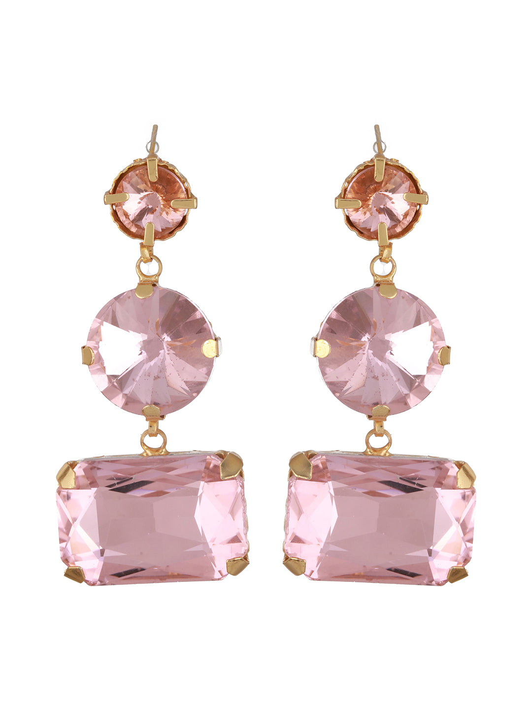 Jazz And Sizzle Gold Plated Pink Stone Studded Contemporary Drop Earrings